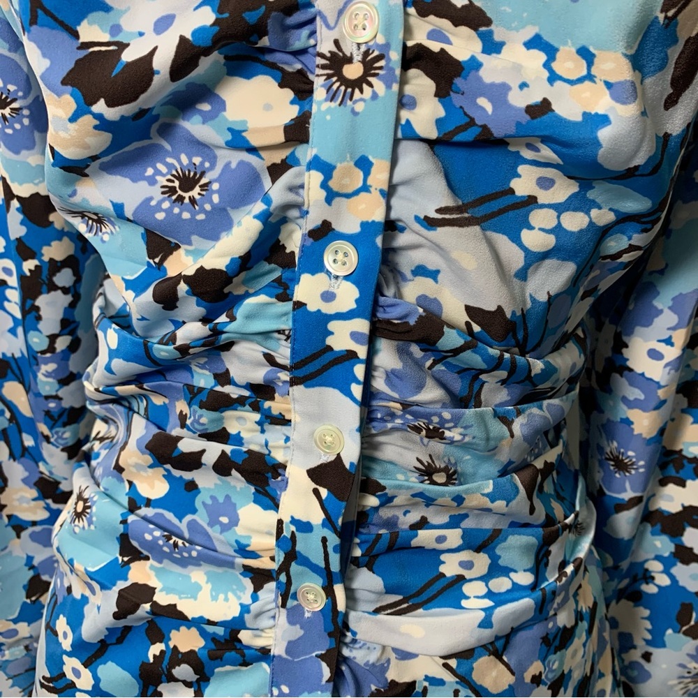 Rails Floral Printed Ruched Button Down Shirt Blu… - image 3